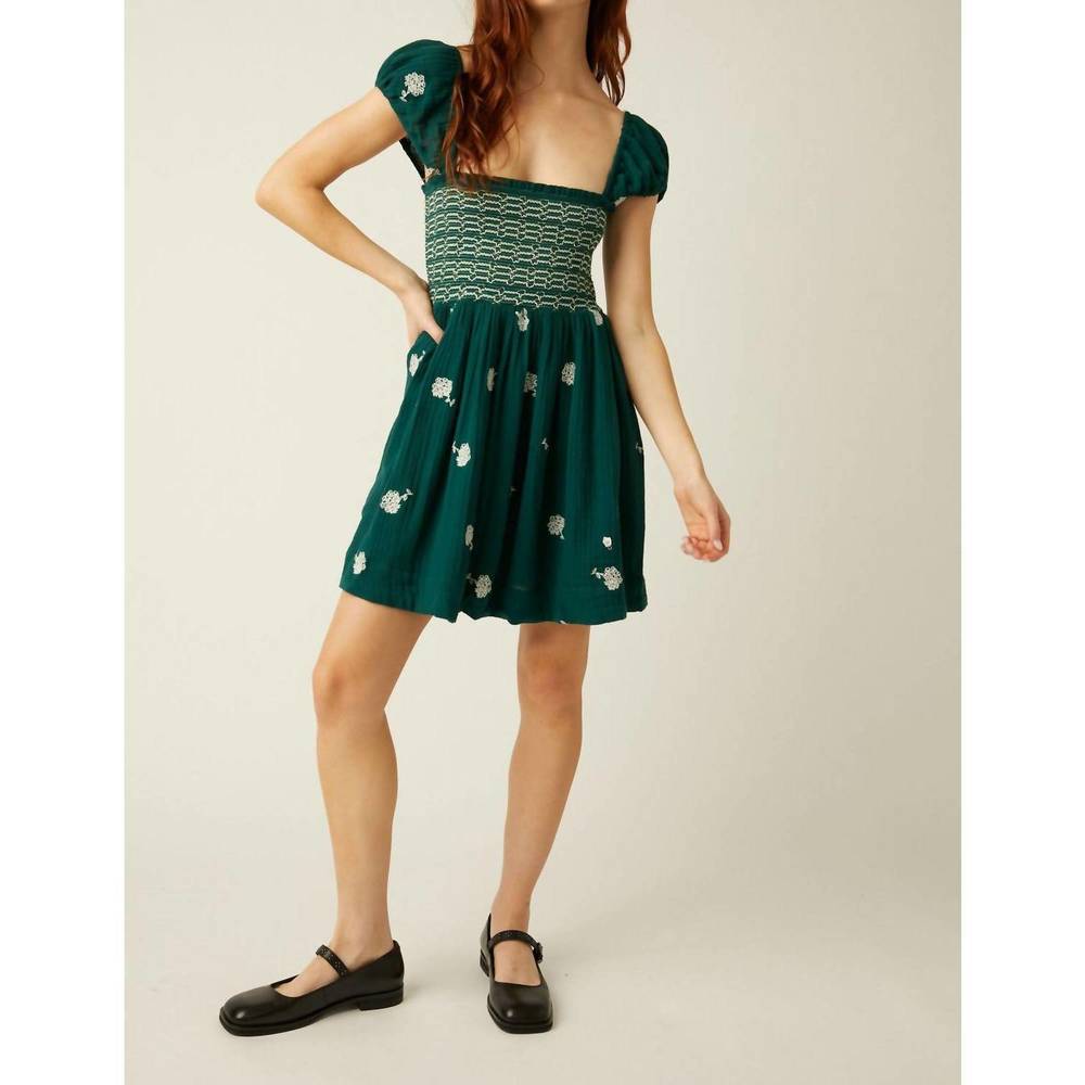 NEW FREE PEOPLE tory embroidered mini dress in emerald